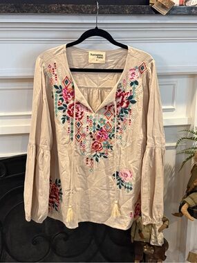 Savanna Jane Cream Embroidered Floral Boho Tunic